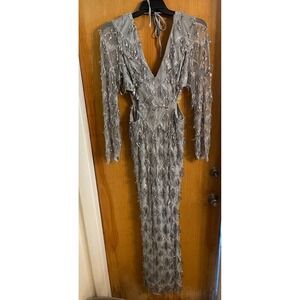 NWT Giffniseti Women's Cut‎ Out Tie Backless Sequins Maxi Evening Gown XL